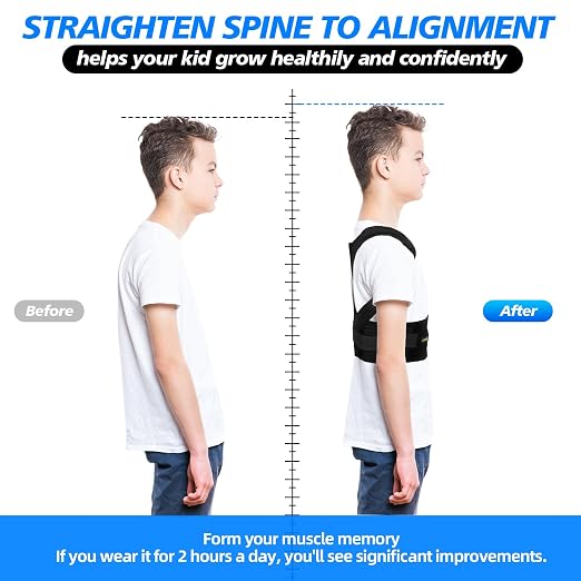 Lexniush Posture Corrector for Kids Teenagers, Updated Adjustable Upper Back Posture Brace for Boys/Girls, Breathable Back Support Braces for Scoliosis, Hunchback, Pain Relief, Spine Corrector, S