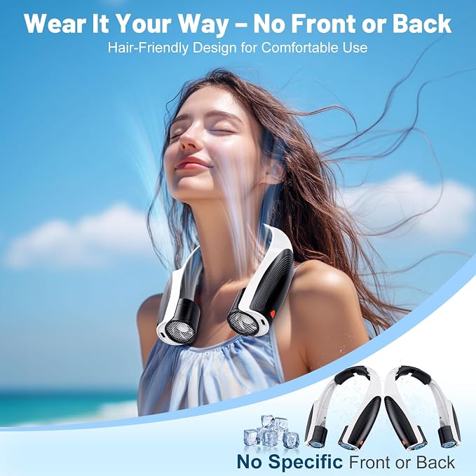 Portable Neck Fan with 6 Powerful Speeds, 8000mAh Battery Rechargeable Fan | 20H Runtime, Hands-Free 360° Cooling Personal Wearable Neck Fan, Gift for Women Men Travel Concerts(Black-White)
