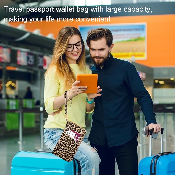 Family Passport Holder Wallet RFID Blocking Document Organizer | PU Leather Mulit-purpose Travel Wallet Credit Cards Case for Women Men, Cheetah Print