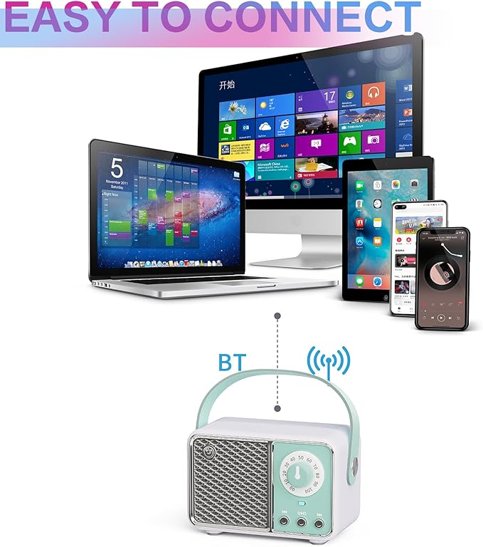 Dosmix Retro Bluetooth Speaker, Vintage Decor, Wireless Bluetooth Speakers, Cute Old Fashion Style for Kitchen Desk Bedroom Office Party Outdoor Kawaii Accessories (Cyan Green)