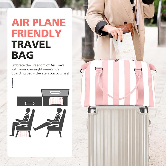 TOPBAG Travel Duffle Bag, Waterproof Weekender Carry On Tote Bags for Women, Sport Gym Bag for Men, Hospital Bag for Labor and Delivery, Overnight Luggage Bag with Trolley Sleeve Coral Pink