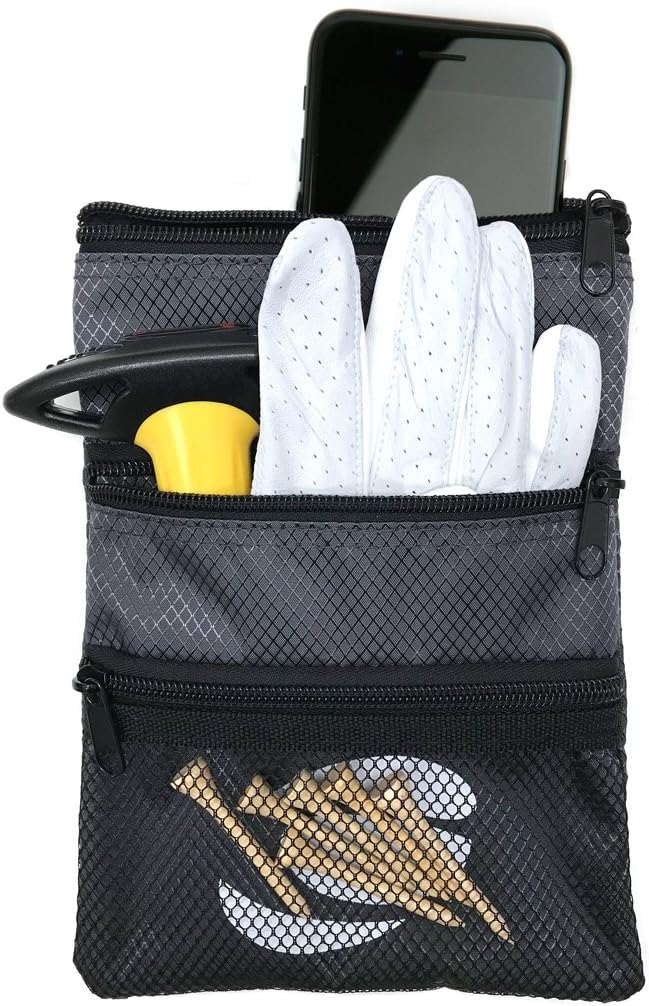 Orlimar Detachable Golf Accessory Pouch, 3 Zippered Pockets for Valuables and Golf Accessories, Clips to Your Golf Bag for Extra Storage and Easy Access.
