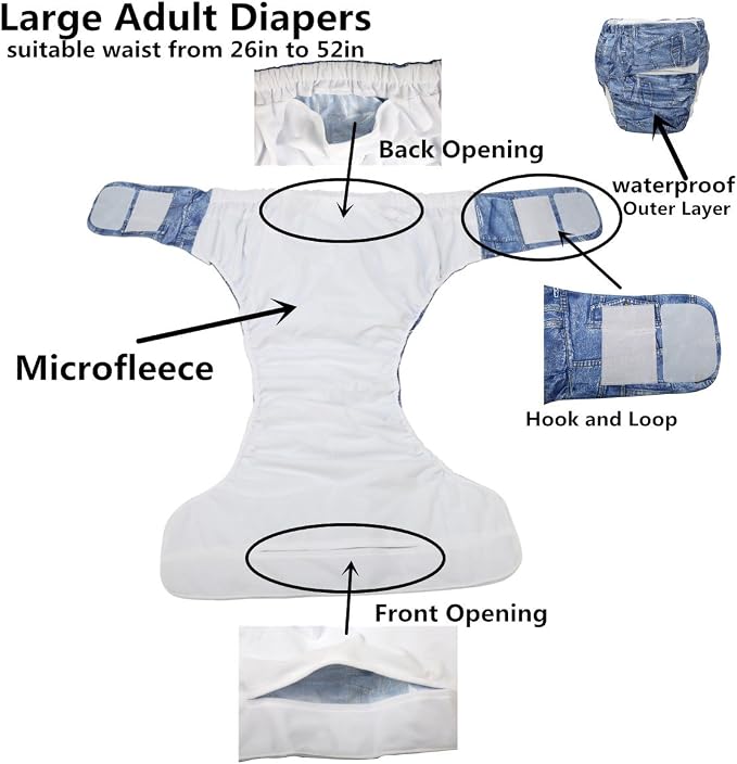 Large Teen Adult Cloth Diaper Nappy Reusable Washable for Disability (White (Large 26in to 50in))