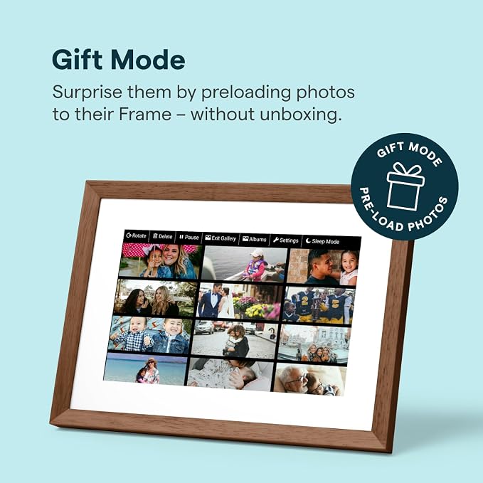 Skylight Digital Picture Frame 2 – 10" Full HD Wi-Fi Touch Screen, 16GB Digital Photo Frame, Load Photos & Videos Directly from Phone, Anti-Glare – Ideal for Personalized Gifting, Walnut