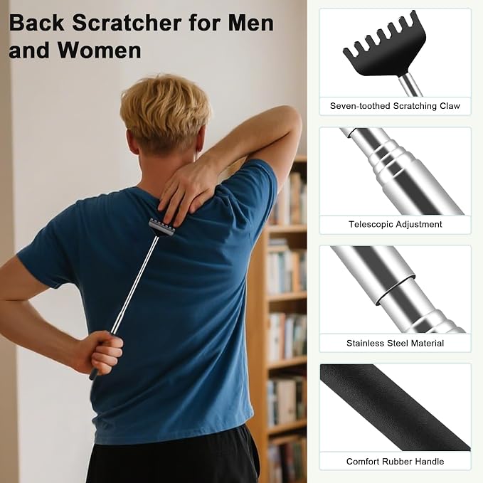 HOFASON Back Scratcher 6 Pack, Stocking Stuffers for Men Adults Women Teens | Christmas Small Bulk Gifts for Men Women Teens, White Elephant Gag Birthday Gifts, Party Favors Prizes for Adults (Black)