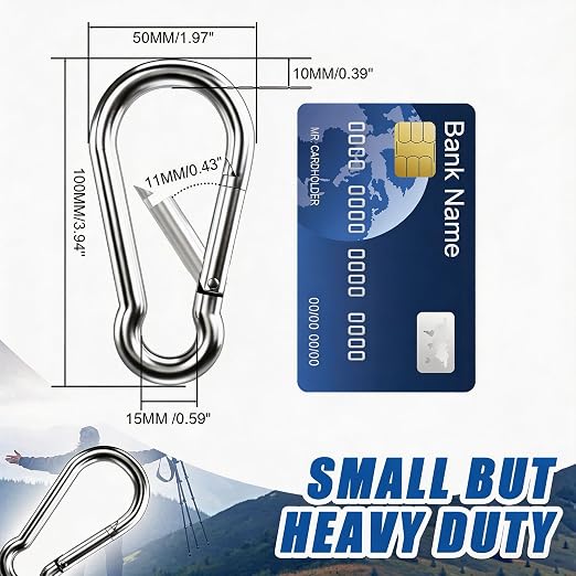 Large Carabiner Clip Hooks, 4pcs 4 inch Carabiners Heavy Duty, 304 Stainless Steel Spring Snap Hook Fits Camping Hanging Hiking Weight Lifting, Metal Clips for Rope or Chain