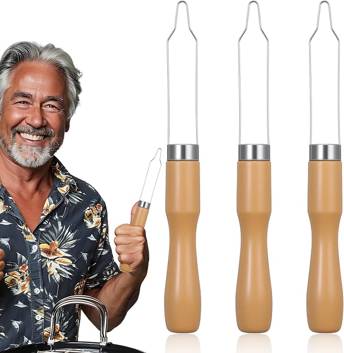 3 Pack Button Hook for Seniors | Button Assist Device with Easy-Grip Wooden Handle for Shirts, Coats, Assistance Products for Arthritis & Limited Dexterity