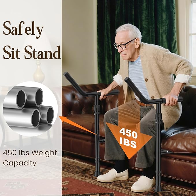 Stand Assist for Couch and Sofa with Support Legs, Height Width Adjustable Standing Aid for Elderly, Disabled, Patients and Seniors with Mobility Issues Portable Couch Handle for Chair (Black)
