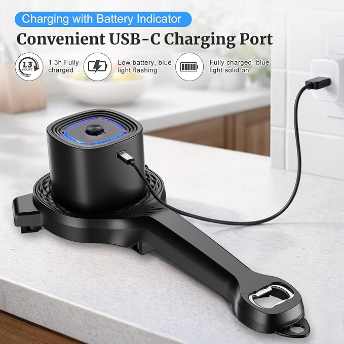 Electric Jar Opener for Seniors with Power Clamp Technology, 2-in-1 Patent Automatic Jar & Bottle Opener, 800mAh Rechargeable, Comes with Bonus Anti Slip Gripper Pad for Beer, Dressing and Jars