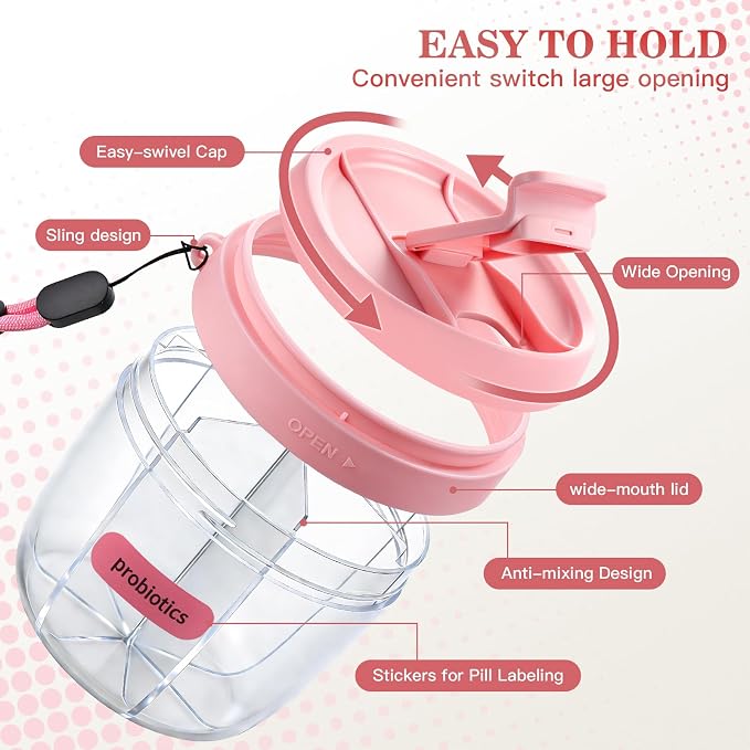 Pill Organizer,Travel Essentials Pill Container, Travel Pill Dispenser with Pink Lid，Pill Case Having 7 Large Compartments,Travel Containers for Cruise Essentials 2026