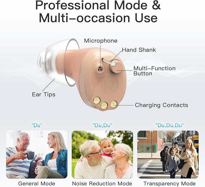 Hearing Aids (not Amplifiers), Rechargeable Hearing Aids for Seniors Invisible Hearing Aid with Noise Cancelling and Volume Control, OTC Digital Hearing Devices for Superior Sound Quality, Beige
