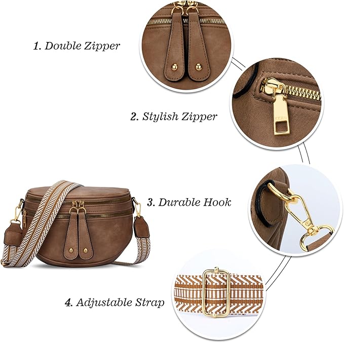 KKXIU Crossbody Bags for Women Vegan Leather Travel Bum Bag | Trendy Fanny Waist Pack | Shoulder Purse with Adjustable Strap