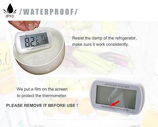 AEVETE 10 Pack Waterproof Digital Refrigerator Thermometer for Freezer Room | Fridge thermometer with magnetic Back large LCD, no Frills easy to read