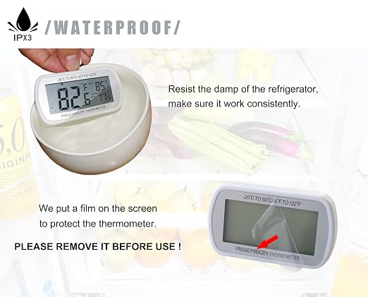 AEVETE Waterproof Digital Refrigerator Thermometer Large LCD, Freezer Room Thermometer with Magnetic Back, No Frills Easy to Read | Fridge freezer room thermometer with magnetic Back, no Frills easy to read