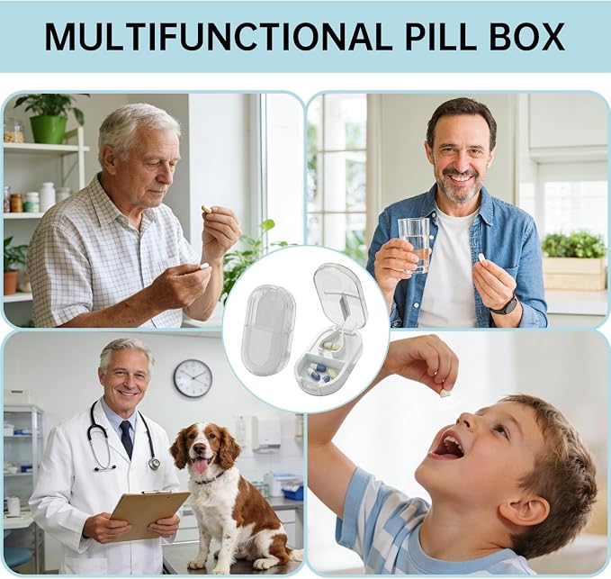 Pill Cutter Splitter for Small or Large Pills, Portable Pill Splitter with Hidden Professional Organizer and Brush, Tablet Cutter Medicine Slicer, Coupe Pilule for Tablets and Vitamins(Clear)