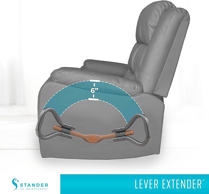 Stander Recliner Lever Extender, Oversized Grip Handle Adapter for Adults, Seniors, and Elderly, Extension Handle with Large Ergonomic Curve Grab Bar, Compatible with Wooden Recliner Handles - Black