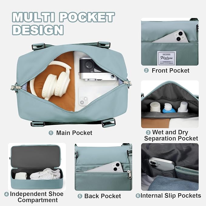 Travel Duffel Bag, Sports Tote Gym Bag, Shoulder Weekender Overnight Bag for Women
