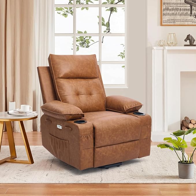 Power Lift Chair for Elderly,Electric Recliner Chair with Vibrating Massage & Heating,Living Room Chair with Thickened armrest,USB Ports,2 Cup Holders