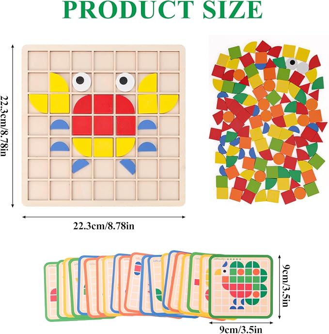 120 Pieces Wooden Puzzle Blocks for Seniors | Memory Games for Adults, Dementia Must Haves, Tangram Puzzles for Elderly, Alzheimer's Activity Board