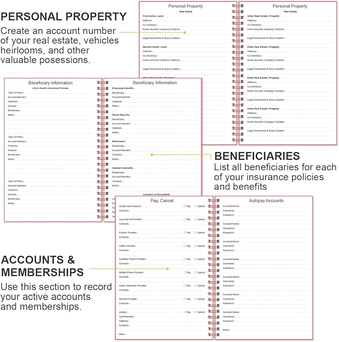 End of Life Planner – Final Arrangements Organizer for Beneficiary, Will Preparation, Last Wishes & Funeral Planning, 5.8" x 8.5", Pink
