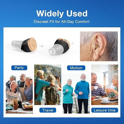 Rechargeable Hearing Aids for Adults Seniors, OTC Hearing Aids for Adults Seniors Rechargeable with Noise Cancelling, Invisible Hearing Aid, 1 Pair (Black)