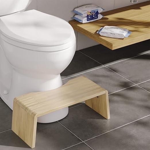 Squatty Potty Bamboo Folding Oslo Toilet Stool with Flushable Wipes Bundle | 3 Packs of 50 (150 Total Wet Wipes) with Bamboo Foldable Squat Bathroom Stool | Wet Wipes with Cucumber and Aloe Spa Scent