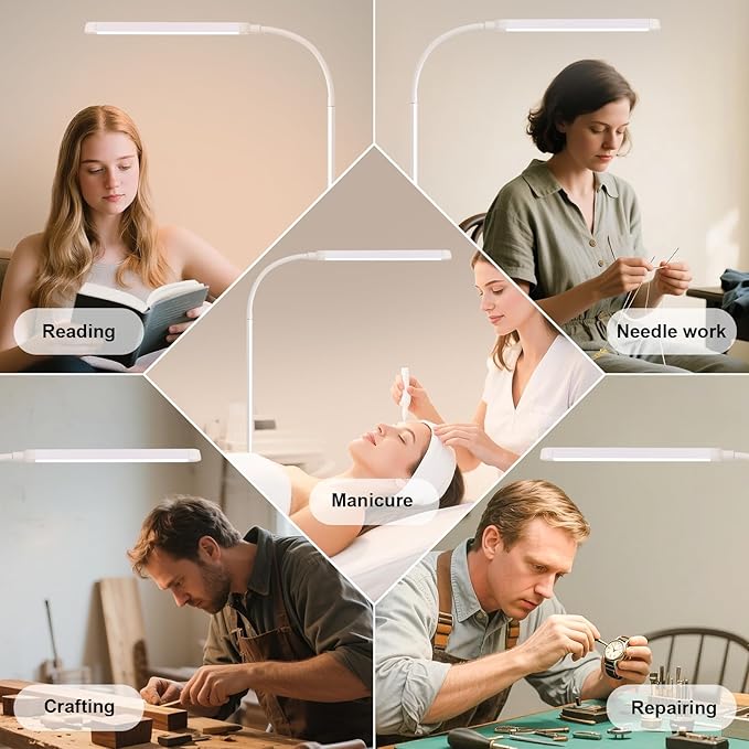 White LED Reading Floor Lamp, Bright 12W Dimmable Standing Light, Adjustable Gooseneck,3 Color Temperatures 5 Gears Brightness, Living Room Bedroom office Library Work makeup tattoo lash Desk Lamp