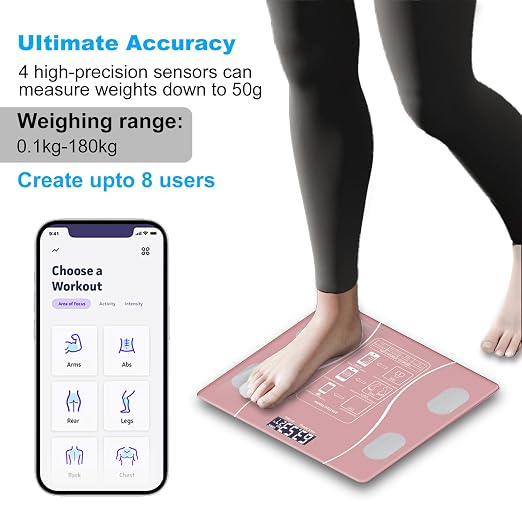 Intelligent Body Fat Scale, a Simple and Practical Digital Scale That can be Connected to a Mobile Digital Bathroom Scale to Display BMI, Body Fat, Muscle Mass, and Durable Weight Scale (Pink)