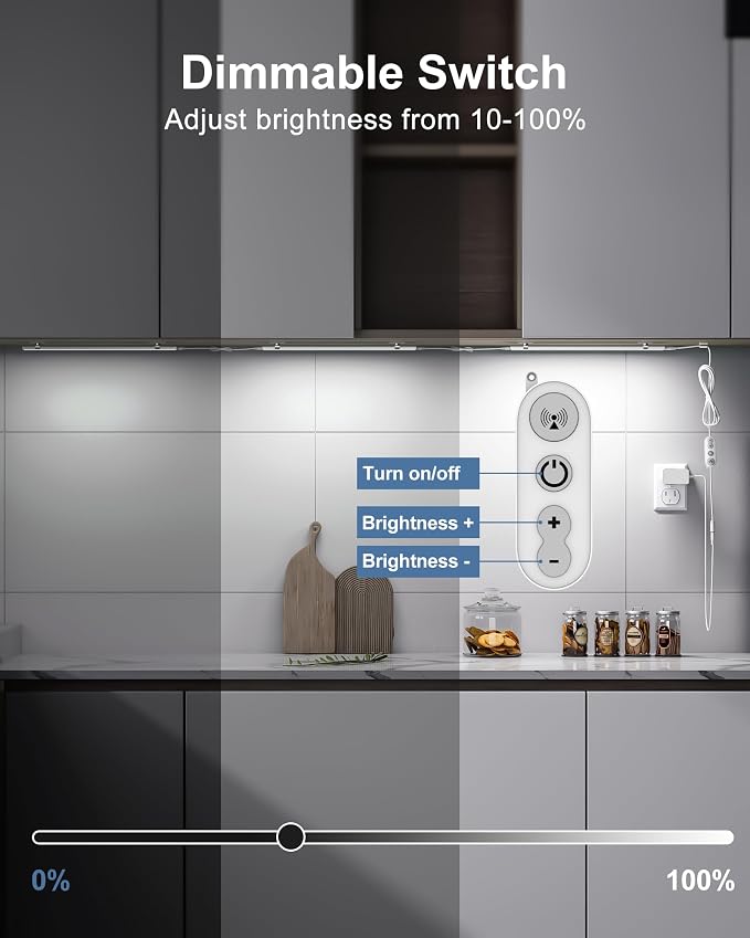 Remote Control Under Cabinet Led Light Plug in, Dimmable Daylight White 4500K, 3 Pack 12 inch Linkable Under Counter Lights for Kitchen Upgrade ETL Listed Plug 24V, UNO-LK 4500K