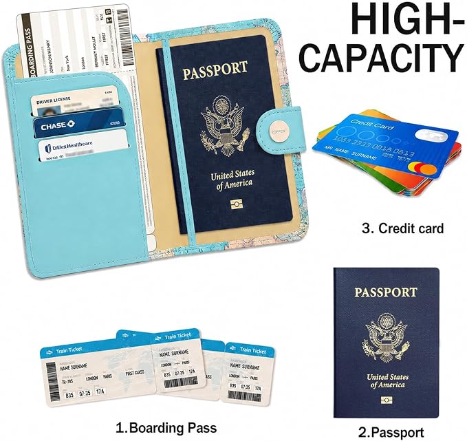 Passport Holder Women, Passport Cover Travel Wallet Rfid Blocking Passport Wallet Cover Case Travel Essentials Document Organizer, Map