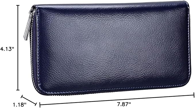 Women 36 Slots RFID Blocking Card Holder Large Long Leather Zipper Organizer Accordion Wallet,Navy Blue