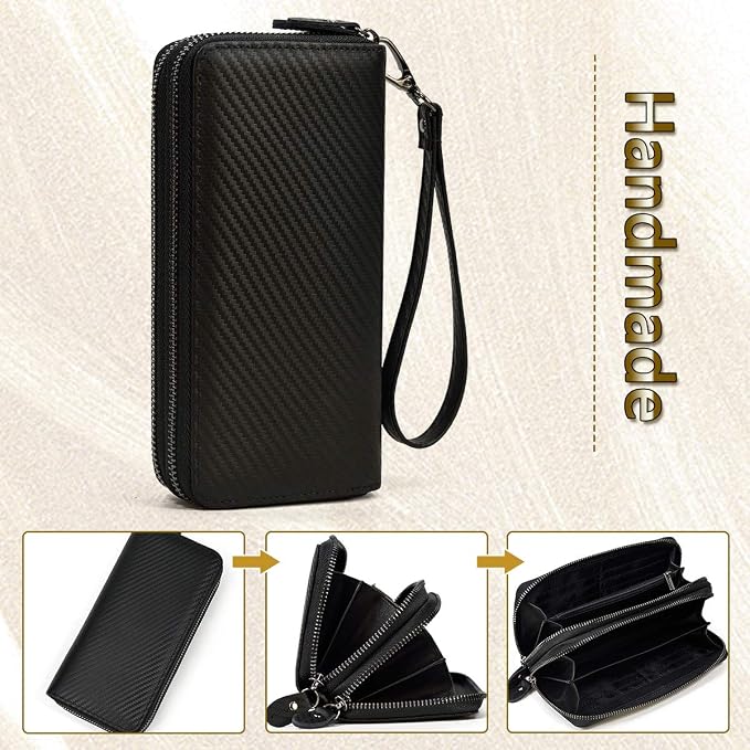 Genuine Leather Long Wallet for Men, Large Capacity Purse Clutch Bag Handbag Checkbook Cash Credit Cards Phone Holder | Large Capacity