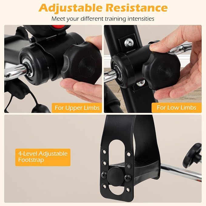 GYMAX Pedal Exerciser Bike Arm Leg Knee Physical Therapy Peddler, Adjustable Fitness Equipment Home Exercise Bike with LCD Monitor for Seniors Total Body Workout, Elderly Rehab