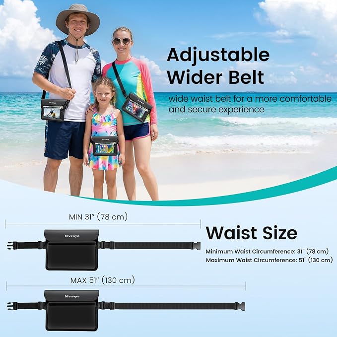 Niveaya IPX8 Waterproof Fanny Pack, Waterproof Pouch Dry Belt Bag for Beach, Kayaking, Swimming, Boat Travel Cruise Essentials, Waterproof Phone Bag Passport Holder for Women Men(2 Pack)