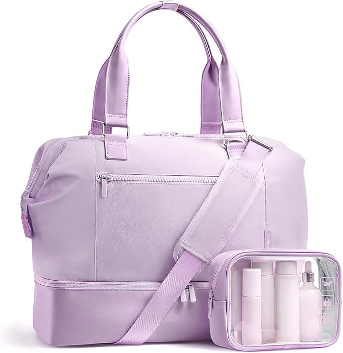 Travel Duffle Bag for Women, 40L Weekender Bags Airline Approved Carry On with Shoe Compartment & Waterproof Wet Pocket, Durable Nylon Weekender Overnight Bag for Travel, Gym, Business Trip, Purple