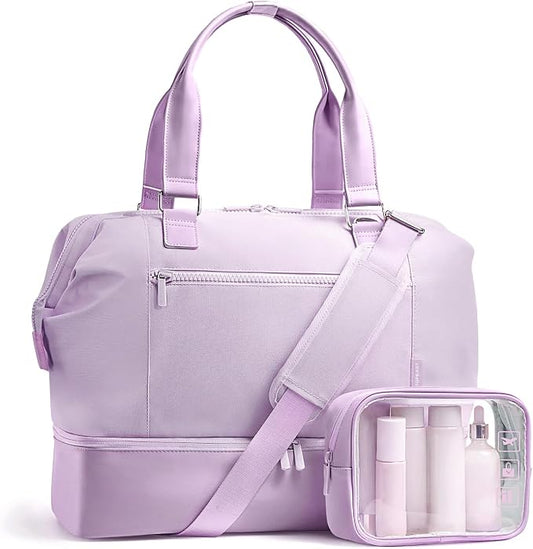 Travel Duffle Bag for Women, 40L Weekender Bags Airline Approved Carry On with Shoe Compartment & Waterproof Wet Pocket, Durable Nylon Weekender Overnight Bag for Travel, Gym, Business Trip, Purple