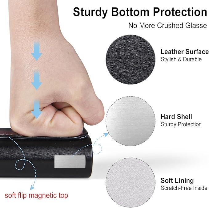 RayLove Hard Shell Glasses Case, Lightweight Leather Eyeglass Case, Travel-Friendly Sunglasses Protector for Men & Women