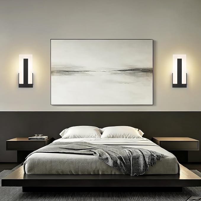 Joosenhouse Modern Black Wall Sconces Set of 2, ETL Certified, 5 CCT Selectable and 10%-100% Dimmable Indoor Hardwired Wall Lighting for Bedroom, Bathroom, Hallway, Living Room