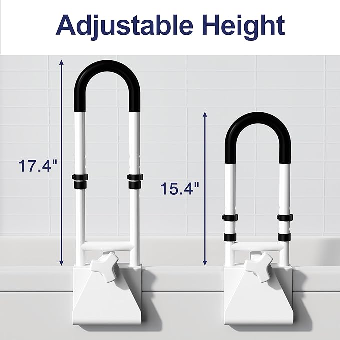 Adjustable Height Bathtub Handle Grab Bar, Bathtub Safety Rail & Shower Grab Bars for Seniors, Baby, Elderly, and Disabled, Fits 3"–7" Tub Walls, Waterproof Non-Slip Handle and Holds 300lbs