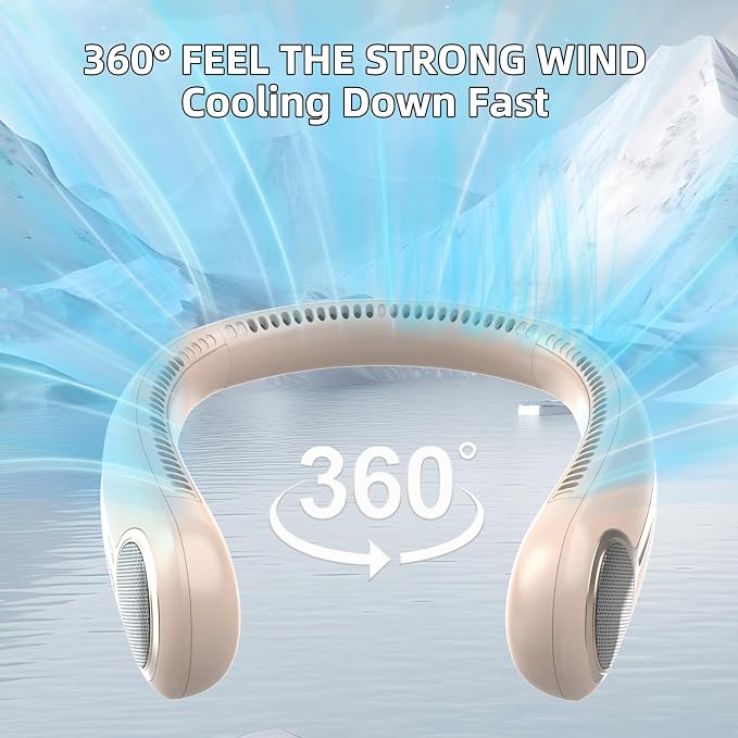 Portable Neck Fan, Personal Wearable Bladeless Fan, 6000mAh USB Rechargeable, 360° Airflow, LED Display, 4-Speeds, Hands Free Fan for Outdoor Indoor, Birthday Gifts for Men Women Dad Mom (Brown)