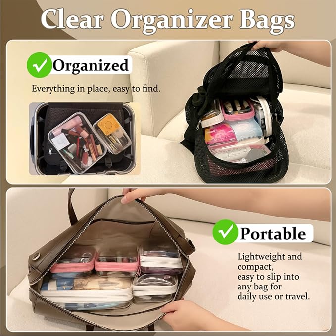 4 pcs Clear Zipper Pouches,Hard Shell Zipper Case | Toiletry Bag for Travel, CLear Diaper Bag, Toiletry Pouch, Travel Organizer, Cosmetic Bag,Toy Storage Bins (M+3S)