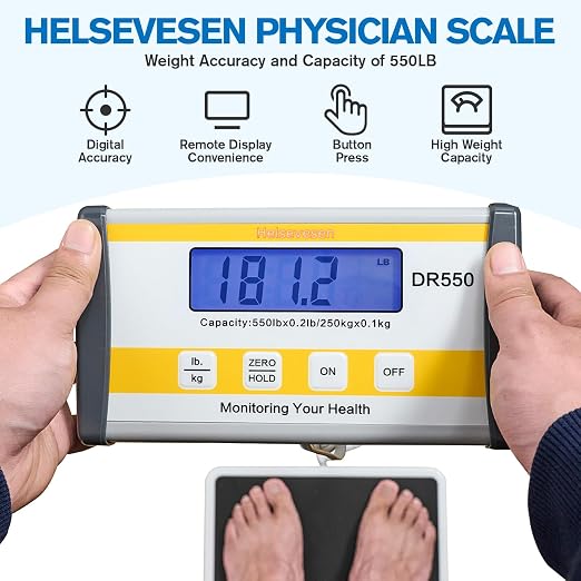 Medical Floor Scale, Digital Physician Scale with BMI, 550 lb/250 kg Capacity, Low-Profile Heavy Duty Bariatric Scale with Anti-Slip Rubber Mat (DR550B)