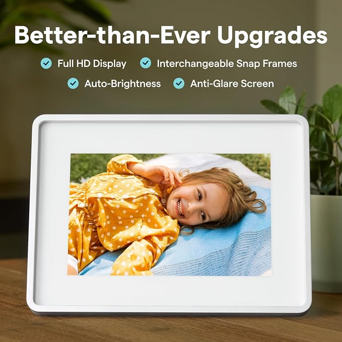 Skylight Digital Picture Frame 2 – 10" Full HD Wi-Fi Touch Screen, 16GB Digital Photo Frame, Load Photos & Videos Directly from Phone, Anti-Glare – Personalized Gifting, Silver