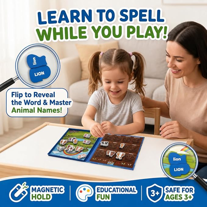 Travofun Magnetic Travel Games, Travel Toys for Toddlers 3-5, Noah's Ark | Magnetic fishing game plus matching, spelling, and story play; a quiet travel toy for toddlers 3-5 on car rides and planes.