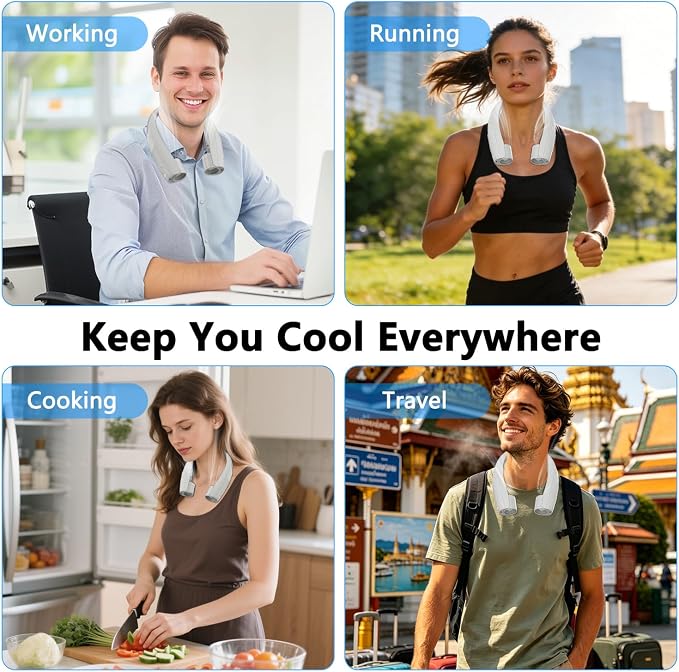 Neck Fan, 6000mAh USB Rechargeable Hands Free Personal Fan, 6 Speeds Adjustable Portable Neck Fans, Faster Cooling Wearable Fan, Ultra Quiet for Outdoor, Travel, Home, Office - Grey
