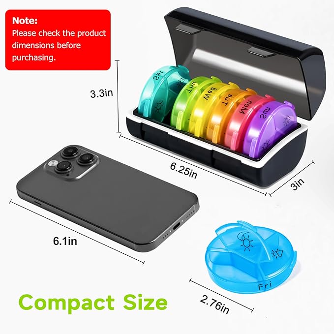Weekly Pill Organizer Medicine Container, Round Pills Cases Organizers 7 Day 3 Times A Day with Large Compartments, BPA Free Medication Separator Storage to Hold Vitamin, Fish Oils, Supplement