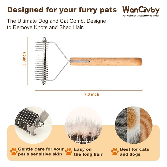 Dog Grooming Brush 2-in-1 - Undercoat Rake & Dematting Tool, Effective Shedding Control for Detangling All Dog Sizes