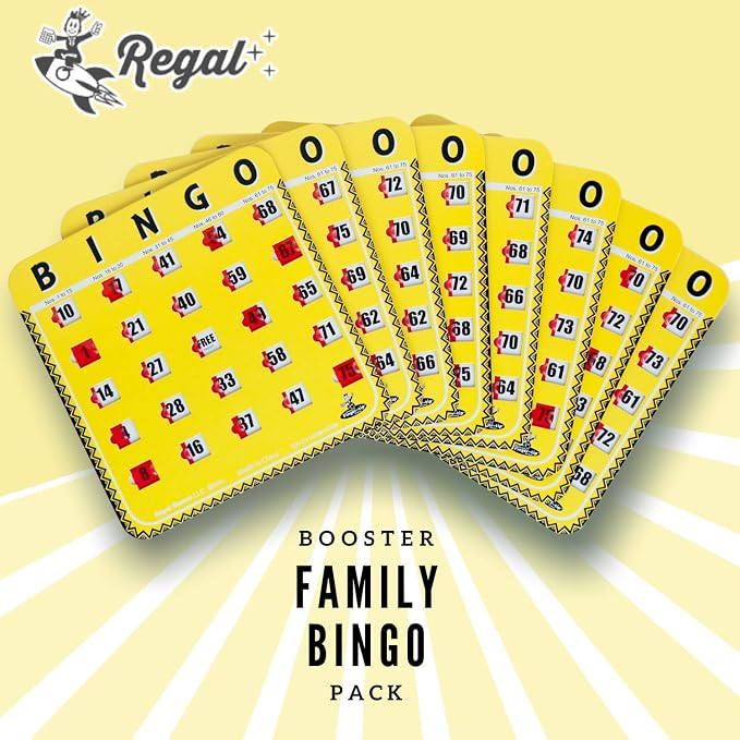 Regal Bingo Bulk Bingo Cards with Sliding Windows - Reusable Large Print Bingo Game Cards for Adults Large Group - 8 Pack, Yellow