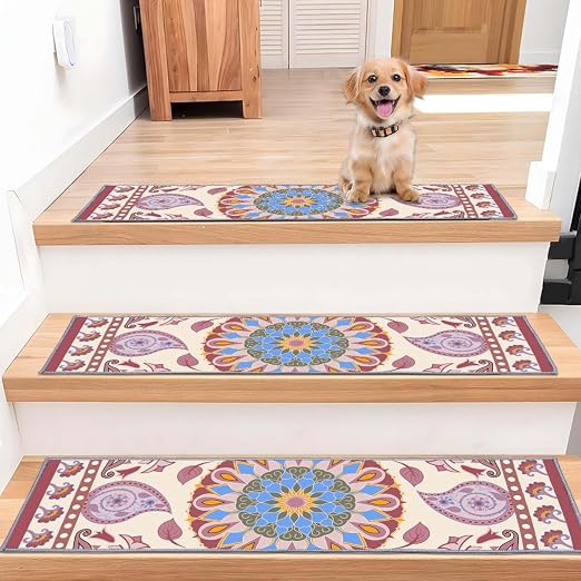 Stair Treads for Wooden Steps, 15 PCS, 30"X8", Pink | Edging Non-slip Stair Runner Indoor, Self-Adhesive Backing, Washable Reusable, Carpet Stair Treads for Kids Elderly Pets