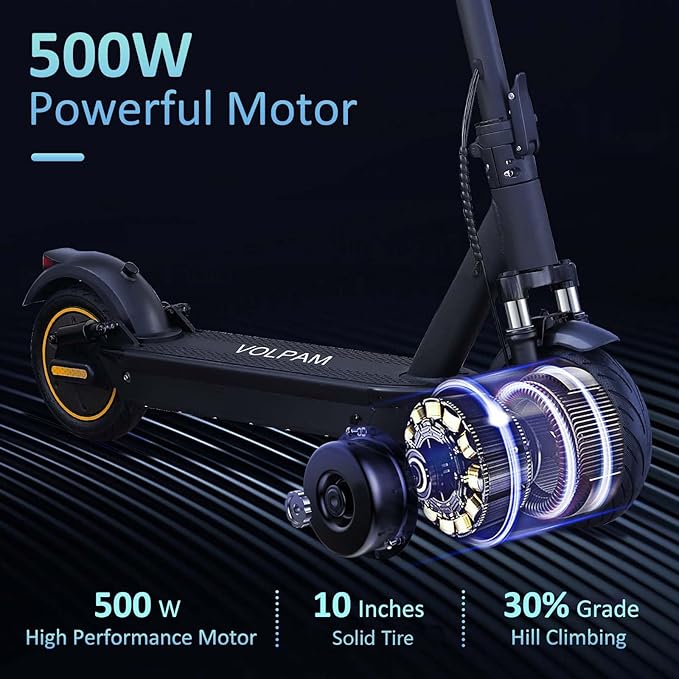 VOLPAM Electric Scooter, 350W/500W Powerful Motor, 8.5"/10" Solid Tires, 19/22Mph, 28/23/21/16 Miles Max Range, Dual Braking